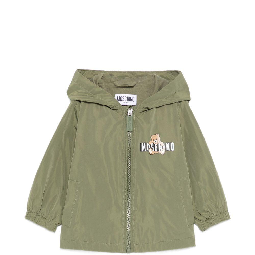 Giacca antipioggia per neonati Moschino Kids verde con stampa Teddy Bear MUS033L3A39 30037 MOSCHINO KIDS