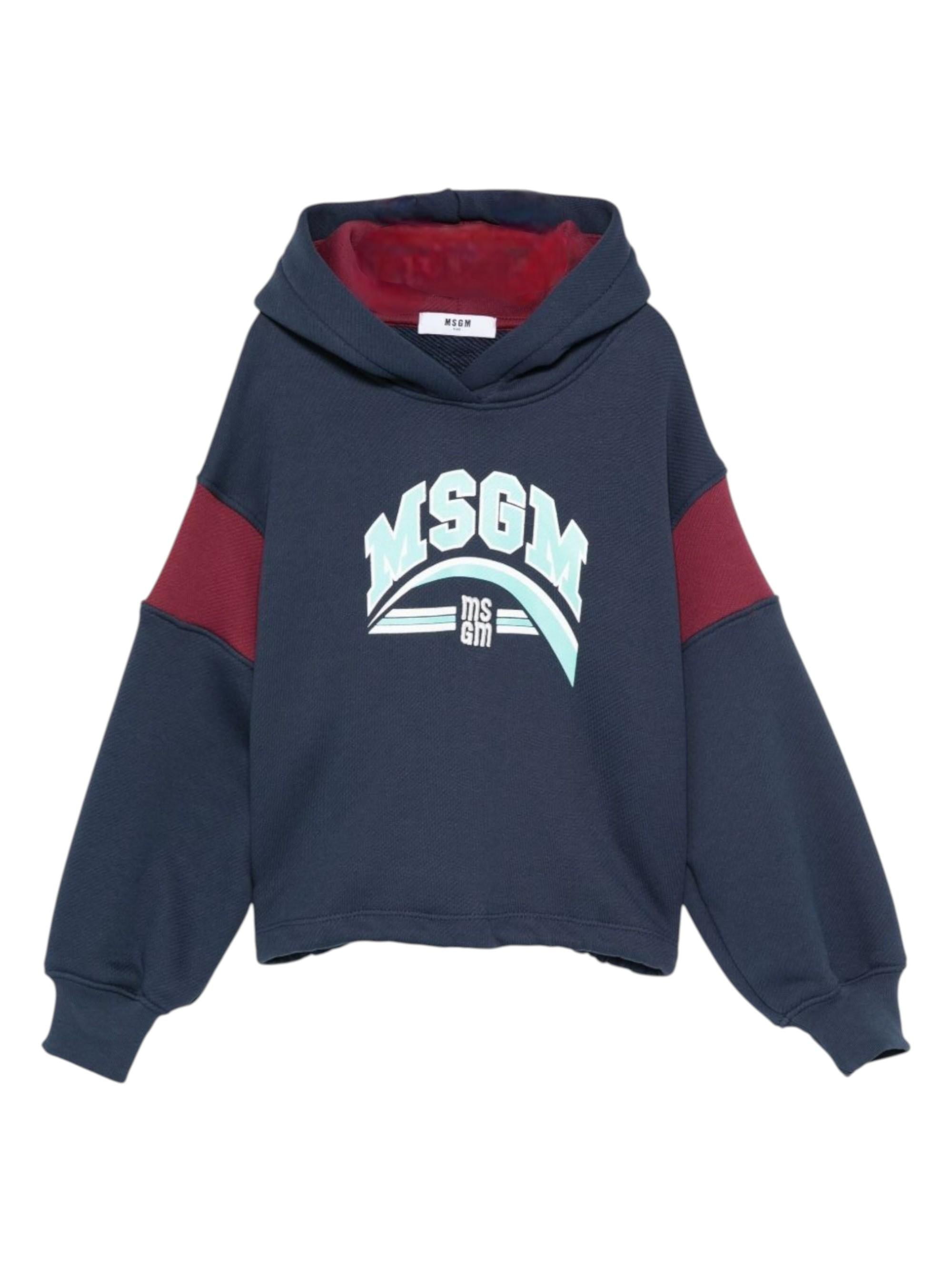Felpa per bambina MSGM Kids blu con cappuccio color block F5MSJGHS122 MS032 MSGM KIDS