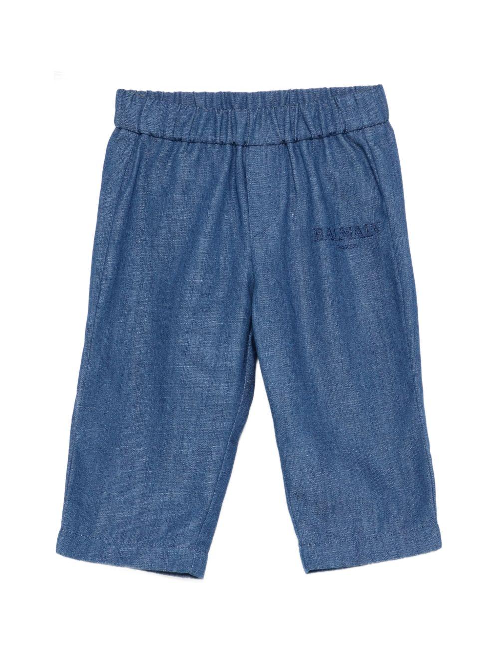 Pantaloni per neonato Balmain Kids blu con logo ricamato BY6590 P0588 625 BALMAIN KIDS