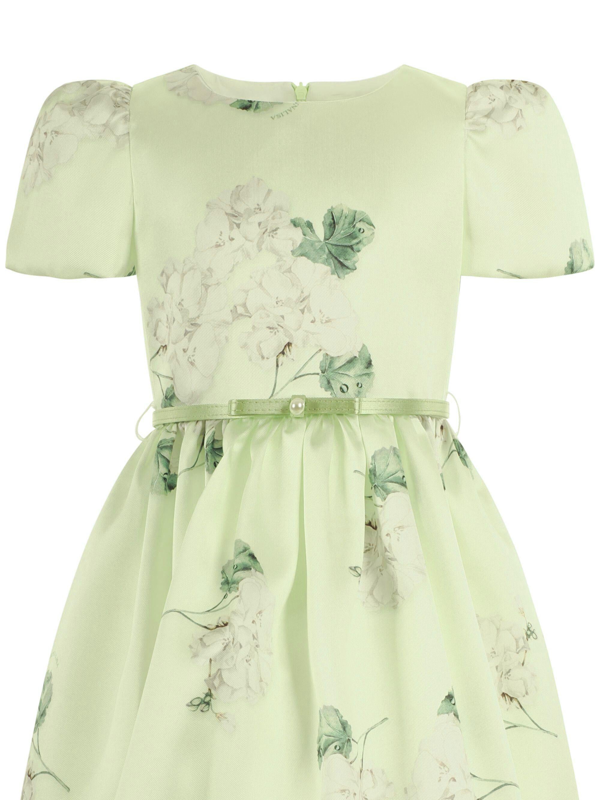 Abito per bambina Monnalisa verde con stampa grafica a fiori con cintura 71G907 7650 0020 MONNALISA KIDS