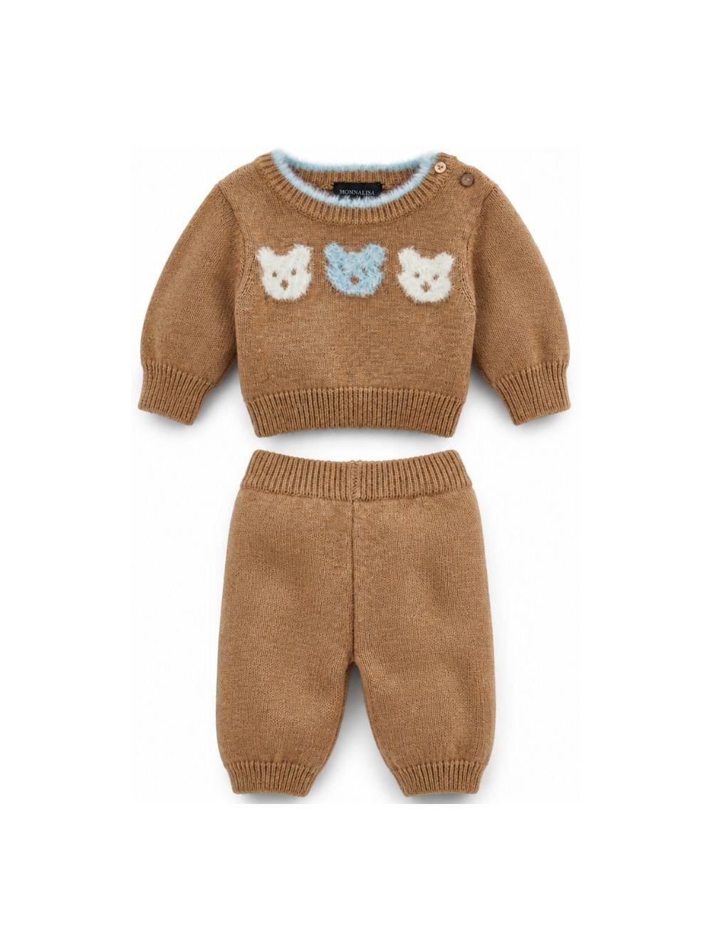 Completo per neonata Monnalisa Kids marrone con intarsio Teddy Bear 22H505 8060 0003 MONNALISA KIDS