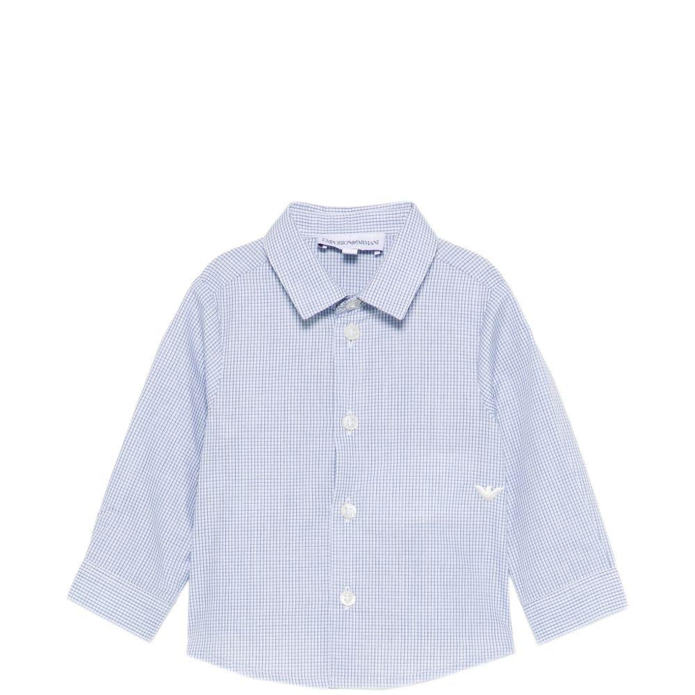 Camicia per neonato Emporio Armani Kids azzurra con design a quadri EB001165 AF20973 F9026 EMPORIO ARMANI KIDS