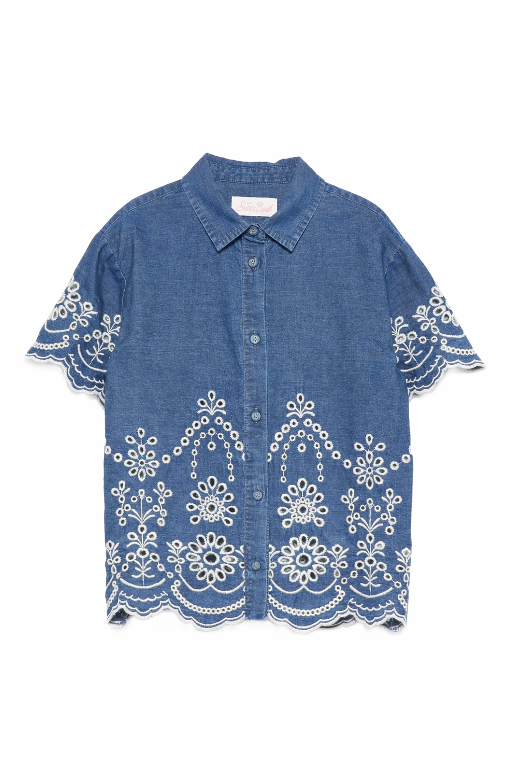 Camicia per bambina MC2 Saint Barth Kids in denim con bordi ricamati CEM0002 00473L MC2 ST. BARTH KIDS