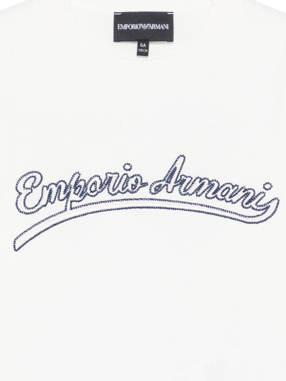 T-shirt per bambino Emporio Armani Kids bianca con logo ricamato EB001623 AF13715 U0003 EMPORIO ARMANI KIDS