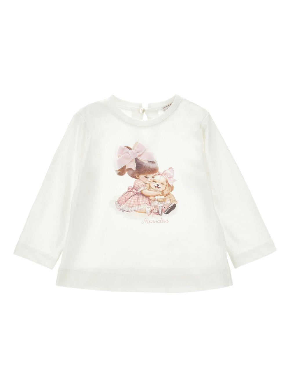 T-shirt per neonata Monnalisa bianco in cotone con stampa sul davanti 39F602 6005 0001 MONNALISA