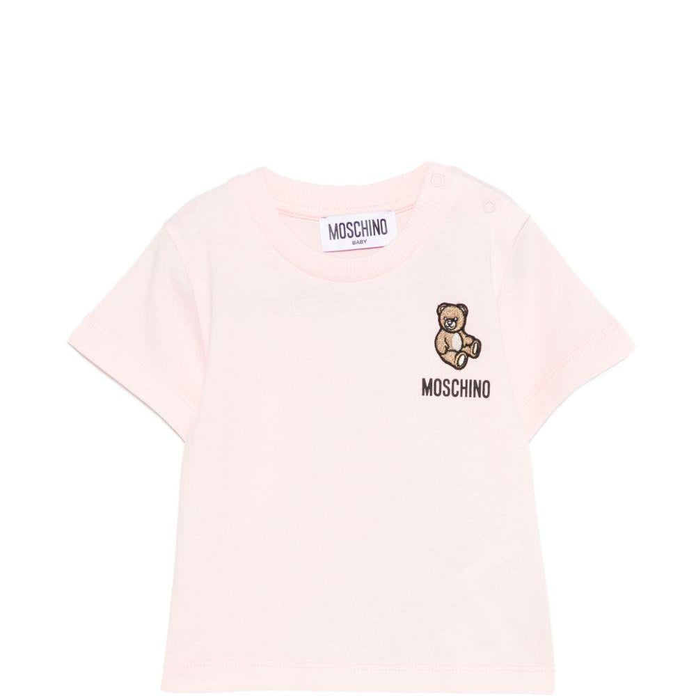 T-shirt per neonata Moschino Kids rosa con ricamo orsetto MUM04TLAA02 50209 MOSCHINO KIDS
