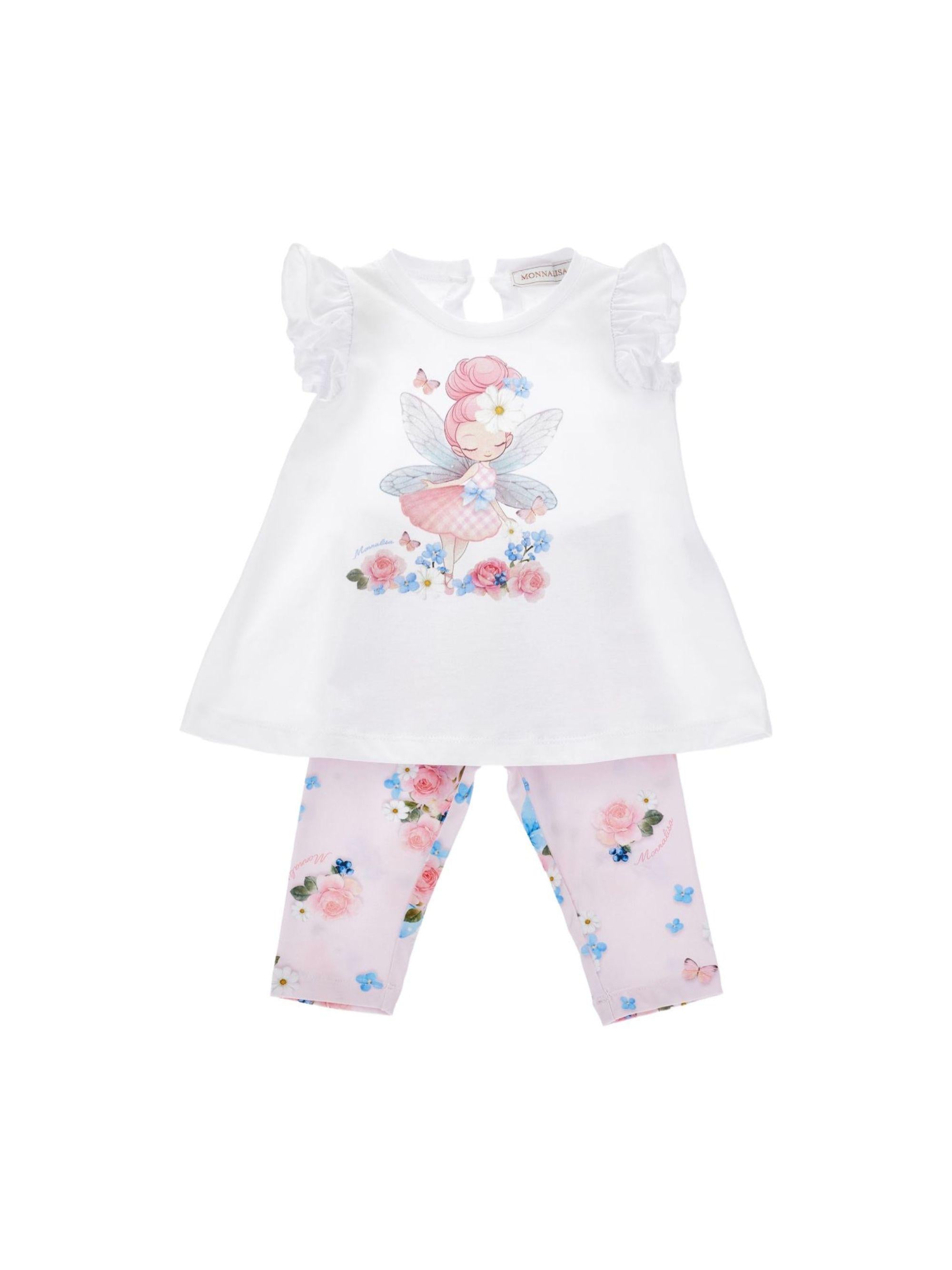 Set per neonata t-shirt e pantaloni Monnalisa bianco con stampa grafica 31G501 7653 9099 MONNALISA KIDS