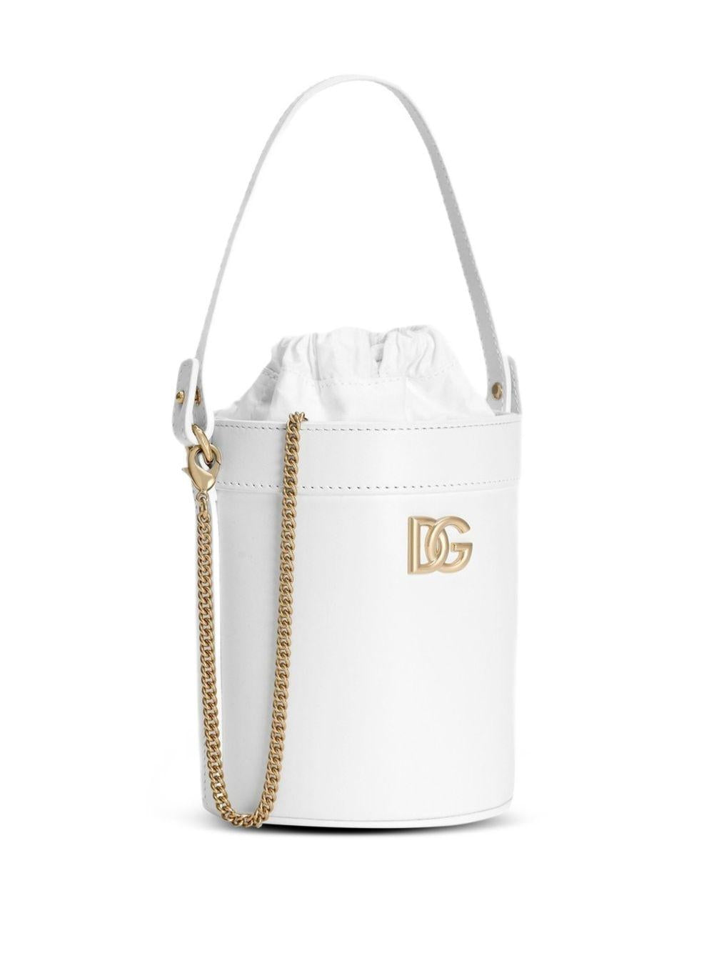 Borsa a secchiello per bambina Dolce & Gabbana Kids bianca con logo dorato EB0266 A1065 80001 DOLCE & GABBANA KIDS