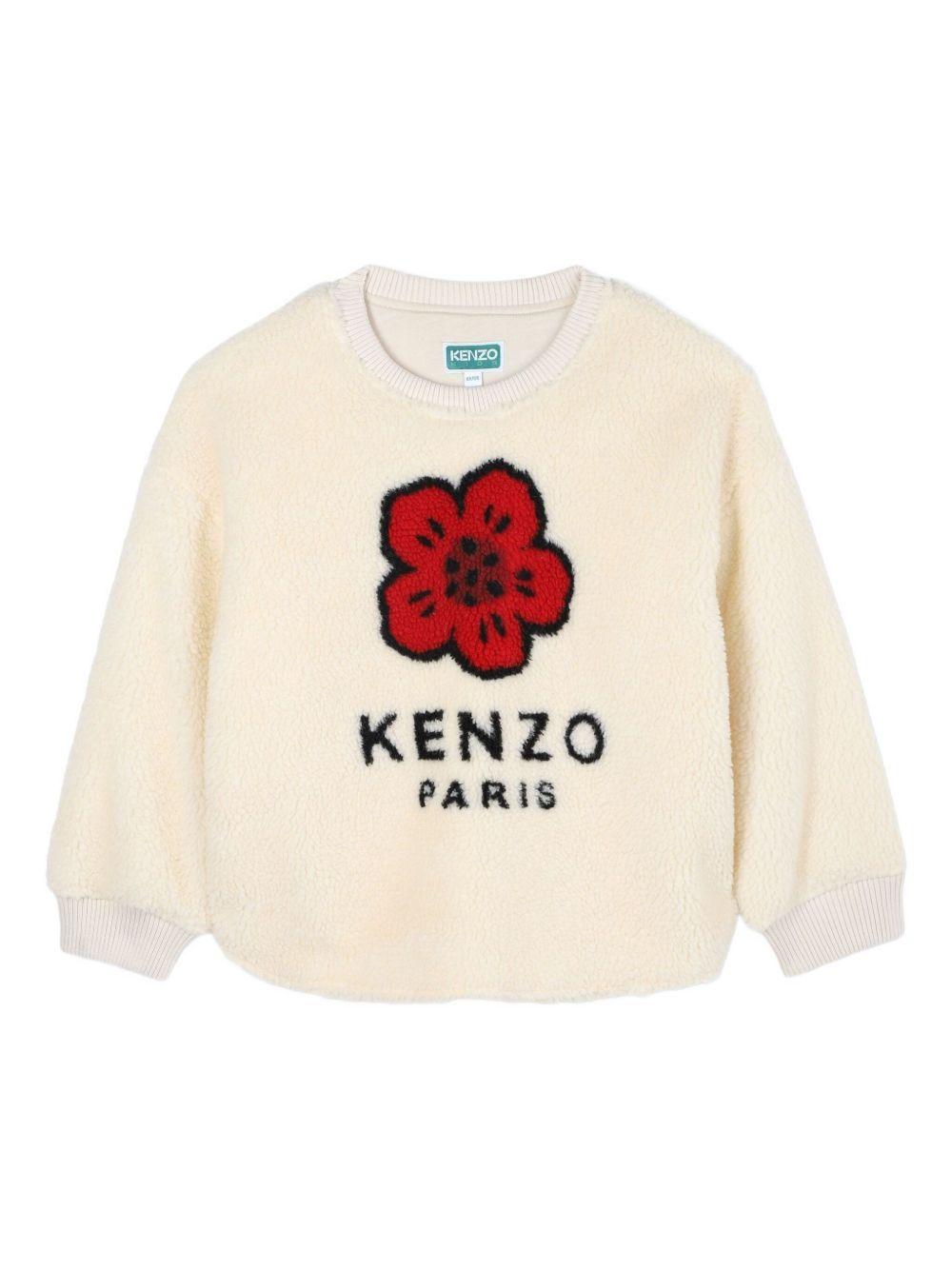 Felpa Boke Flower per bambina Kenzo Kids beige con girocollo a coste K61376 21G KENZO KIDS