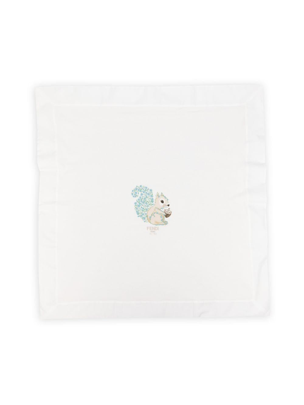 Coperta per neonati Fendi Kids bianca con stampa scoiattolo BUJ309 A8LK F1JAT FENDI KIDS
