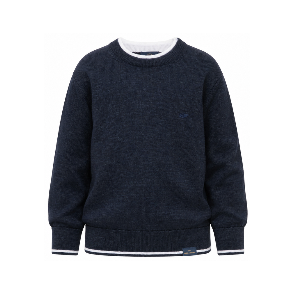 Maglione per bambino Paul & Shark Kids blu con bordi a contrasto WUW005LHE88 42370 PAUL & SHARK KIDS