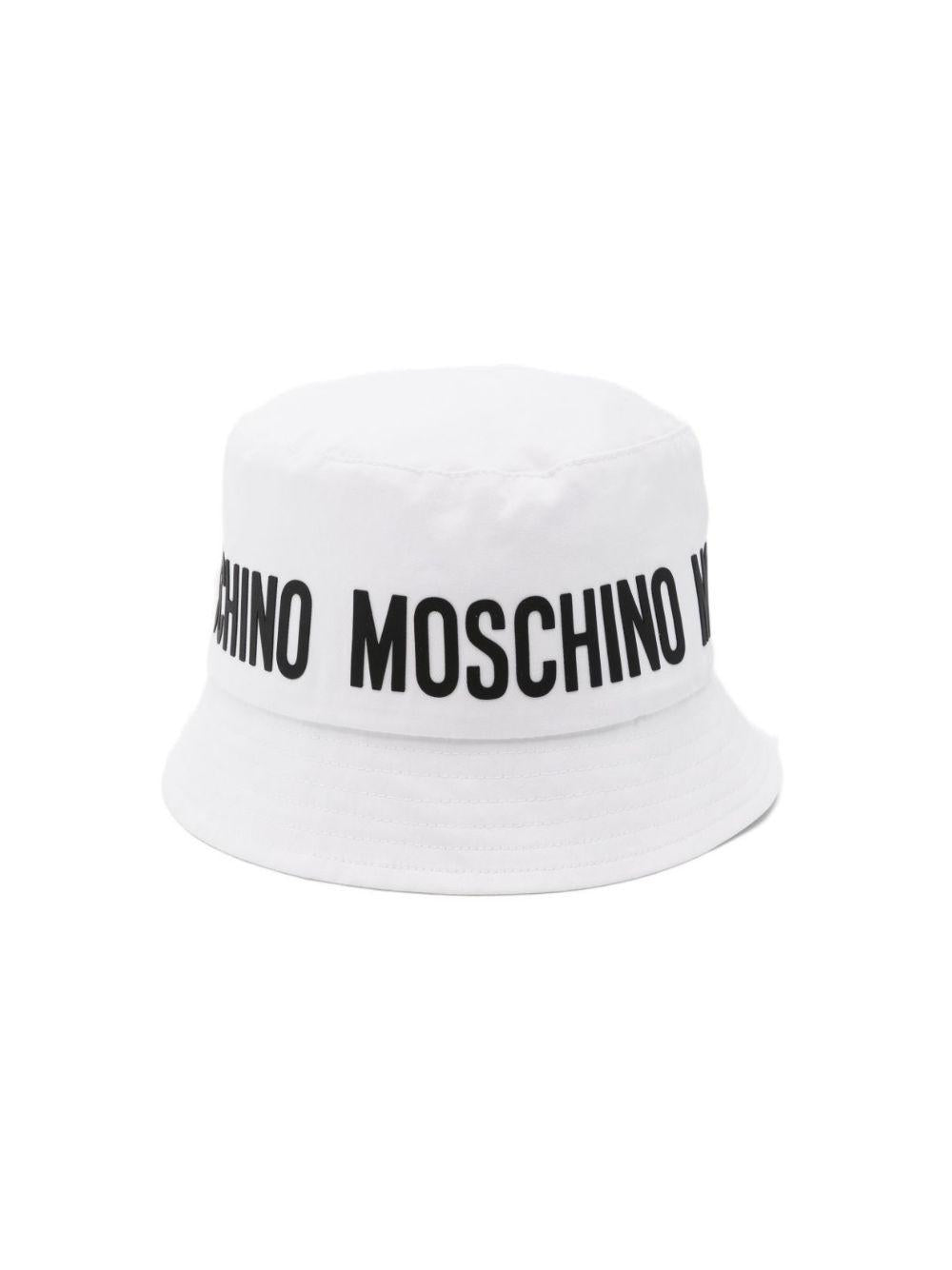 Cappello bucket per bambini Moschino Kids bianco con stampa logo HUY003LOA00 10101 MOSCHINO KIDS