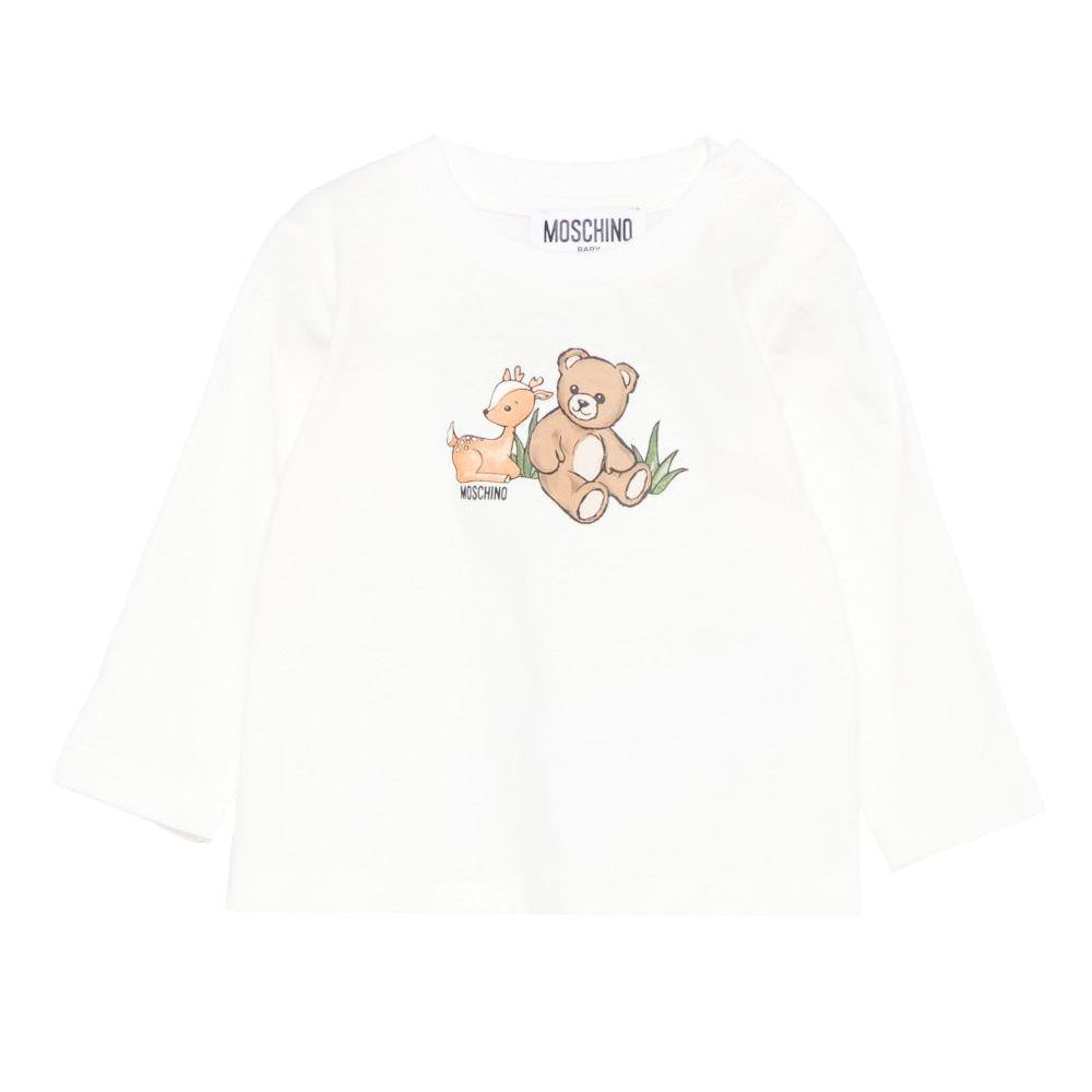 T-shirt per neonati Moschino Kids bianco con stampa grafica MYO00RLAA10 10063 MOSCHINO KIDS