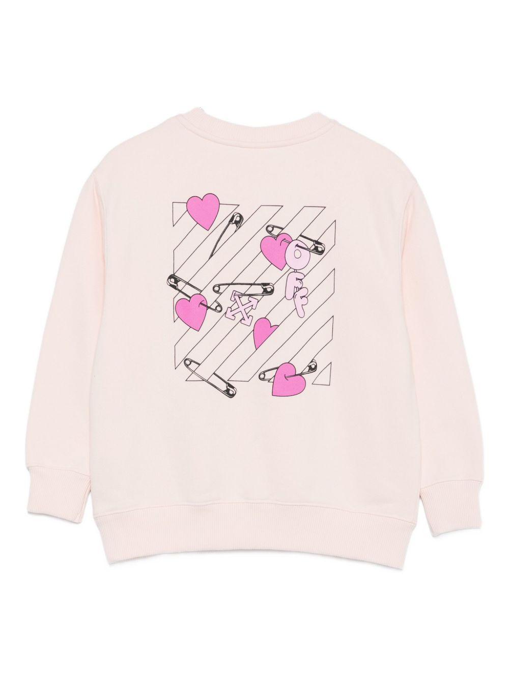 Felpa per bambina Off-White Kids rosa con grafica e orlo a coste OGBA001F25FLE003 3C32 OFF WHITE KIDS