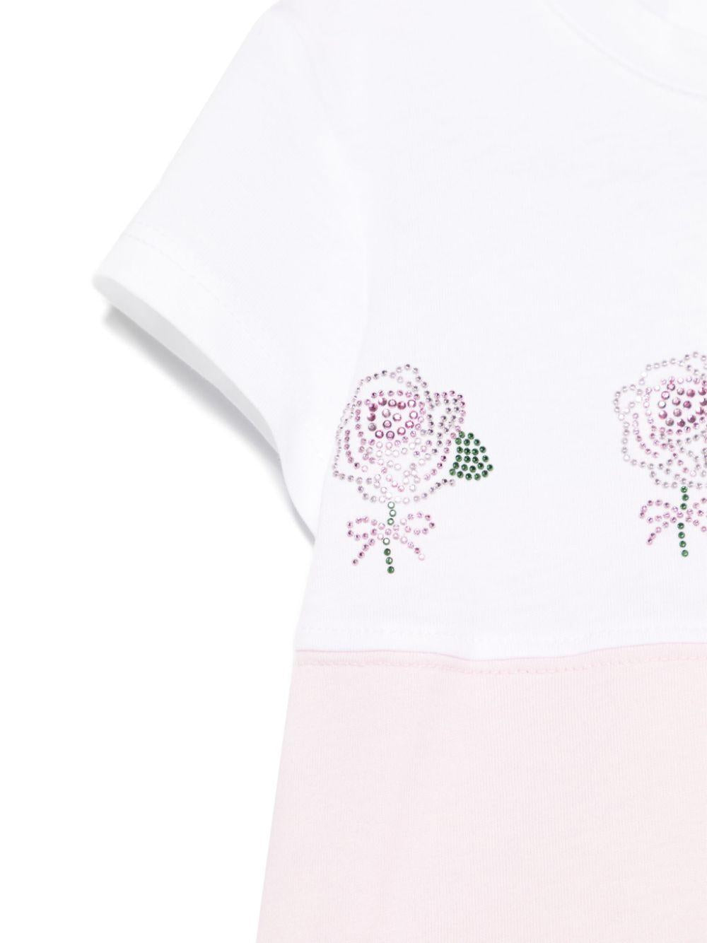 T-shirt per neonata Monnalisa bianco e rosa con strass 39E600 5002 9990 MONNALISA