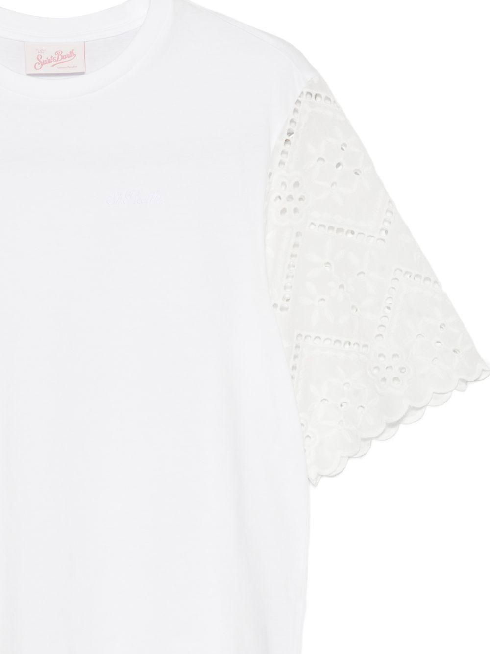 T-shirt per donna MC2 Saint Barth bianca con dettaglio ricamo all'inglese MSA0002 04230L MC2 ST. BARTH
