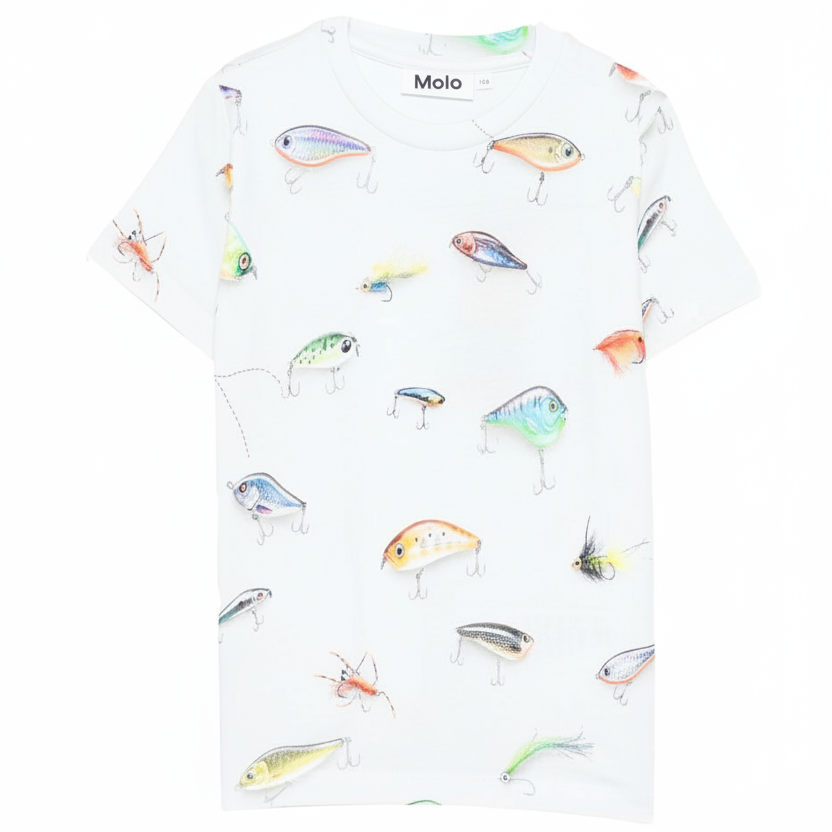 T-shirt per bambino Molo bianca con stampa di esche da pesca 1S26A210 9550 MOLO KIDS