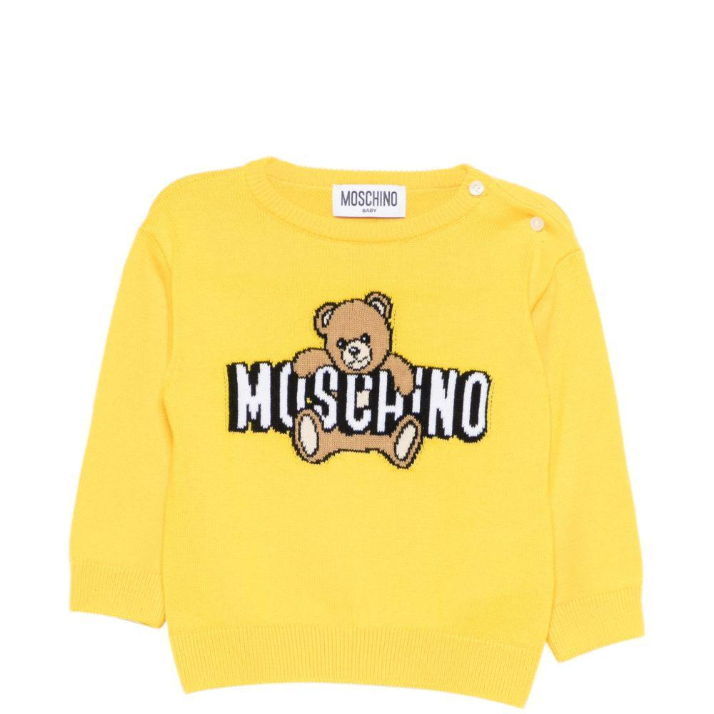 Maglione per neonati Moschino Kids gialli con Teddy ricamato sul davanti M8W00JLHE62 50577 MOSCHINO KIDS