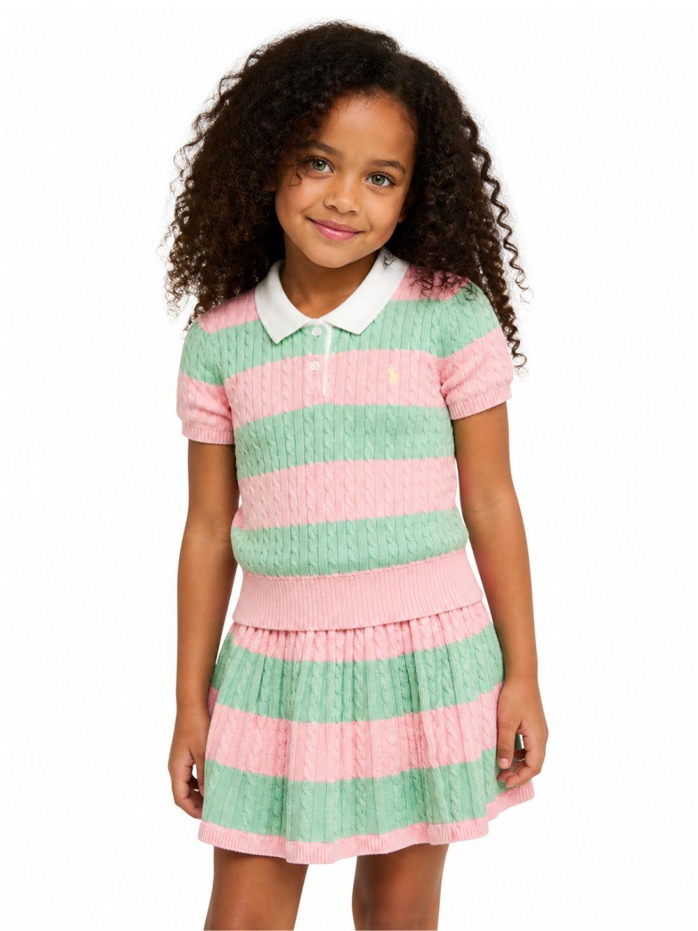 Set polo e gonna per bambina Polo Ralph Lauren Kids rosa e verde con motivo a righe 312B17824 001 Ralph Lauren kids