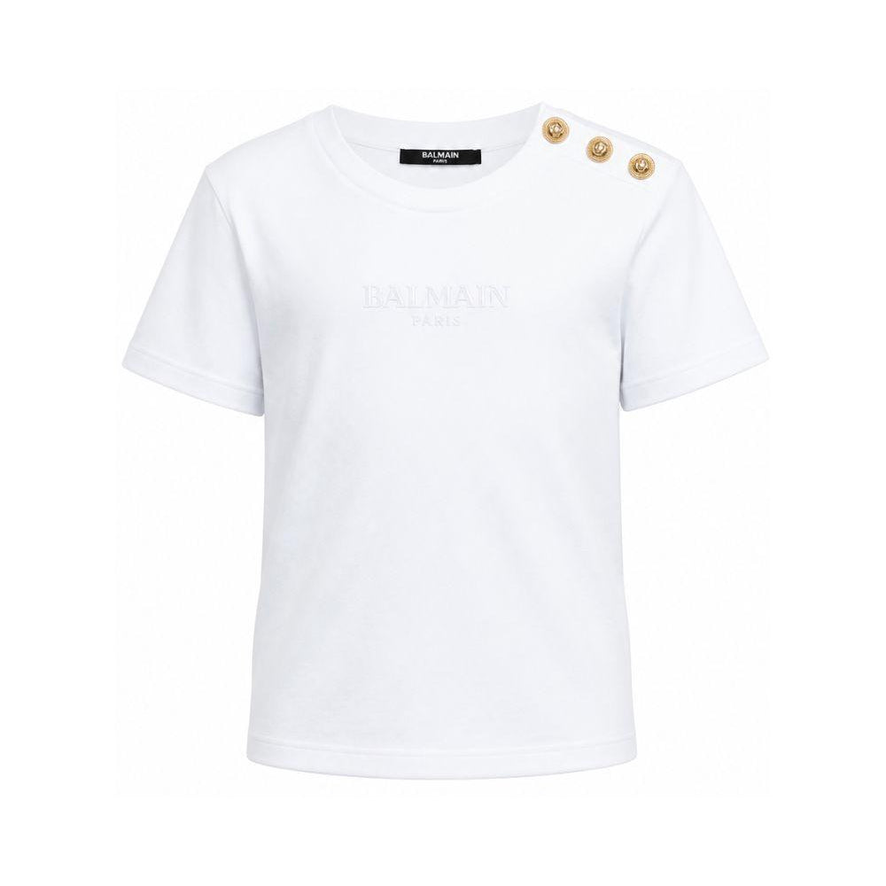 T-shirt per bambini Balmain Kids bianca con dettaglio bottoni sulla spalla BZ8I81 Z3672 100OR BALMAIN KIDS