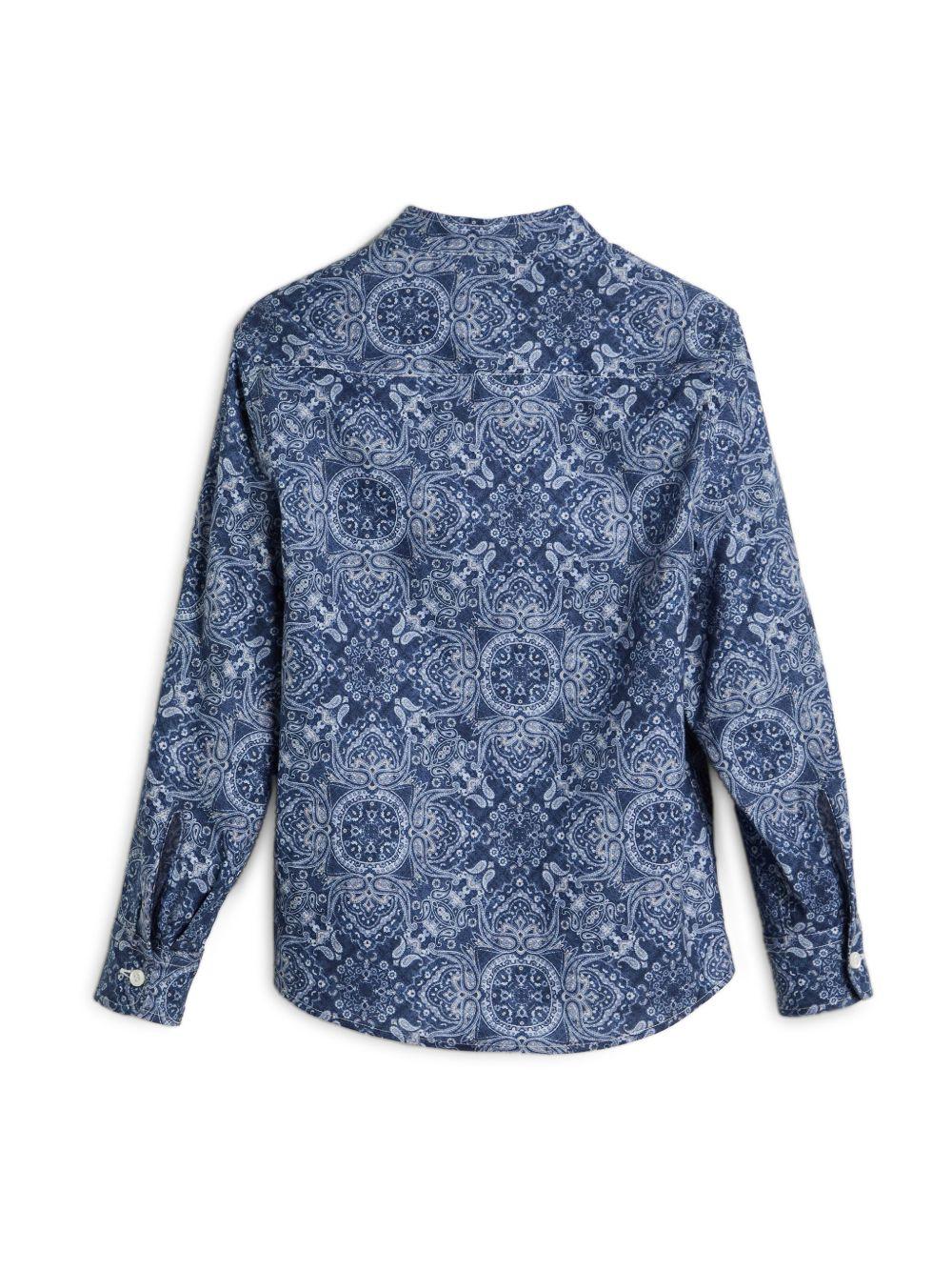 Camicia per bambino Brunello Cucinelli Kids blu con colletto alla coreana BM691C330 C007 BRUNELLO CUCINELLI KIDS
