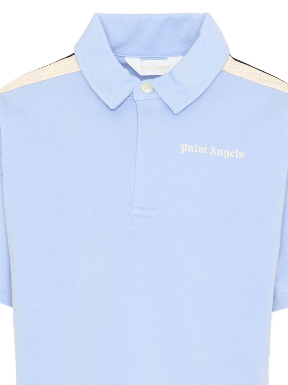 T-shirt per bambino Palm Angels Kids azzurra con colletto stile polo PBBD013S26FLE001 960 PALM ANGELS KIDS