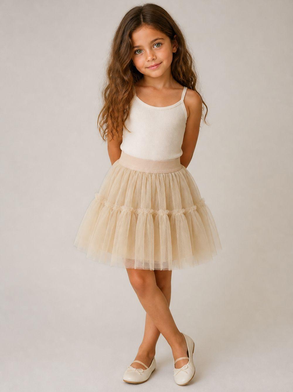 Gonna per bambina Monnalisa Kids beige con trama in tulle 17HGON T9945 0003 MONNALISA KIDS