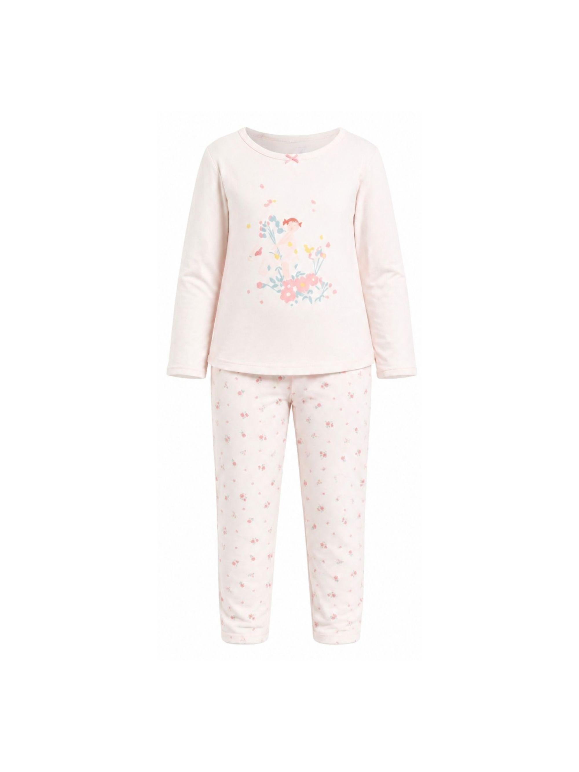 Pigiama per bambina Petit Bateau rosa con stampa floreale A0FYO 02 PETIT BATEAU KIDS