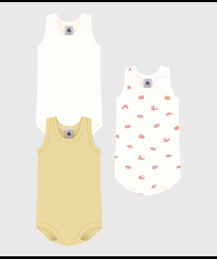 Set di tre body per neonati Petit Bateau multicolore senza maniche A0CZK 00 PETIT BATEAU