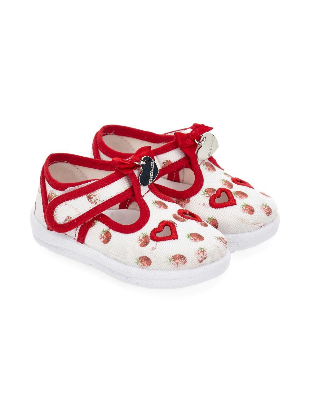 Ballerine per bambina Monnalisa bianche con stampa fragole all-over 83G003 7713 9944 MONNALISA