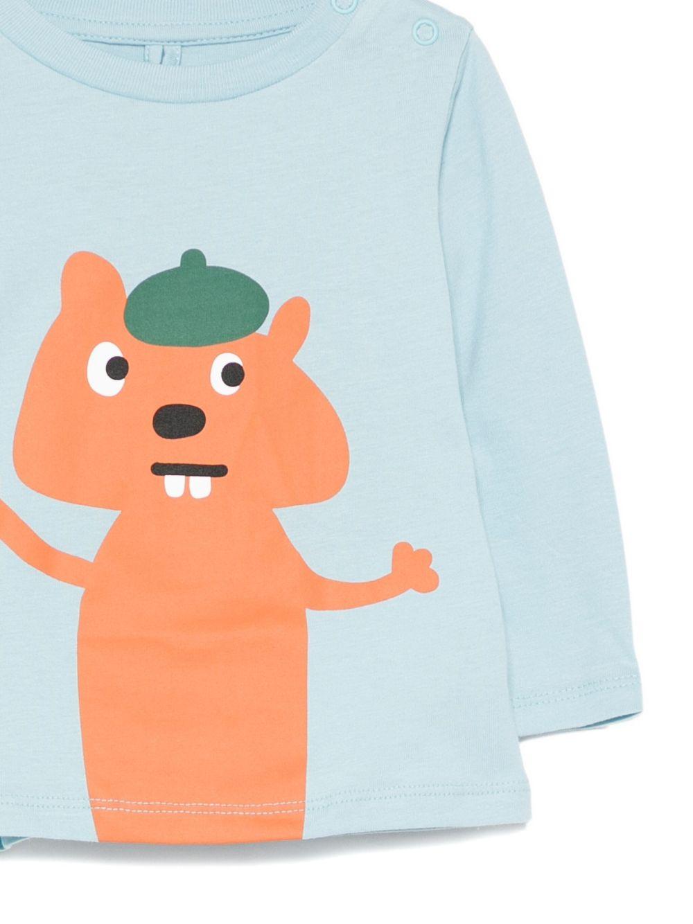 T-shirt per neonato Stella McCartney Kids azzurro con stampa scoiattolo TX8600 Z0434 670 STELLA McCARTNEY KIDS