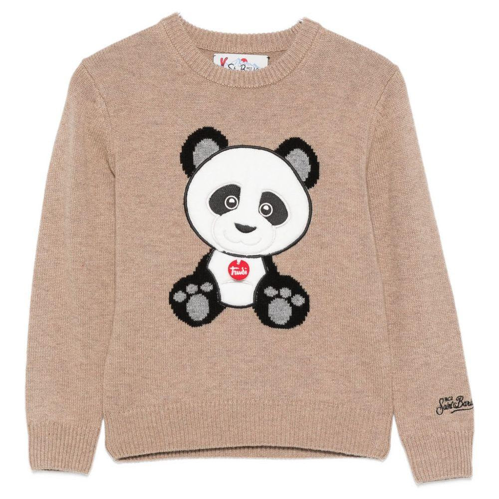 Maglione per bambini MC2 Saint Barth Kids x Trudi beige con ricamo Panda sul davanti DOU0001 00078I MC2 ST. BARTH KIDS