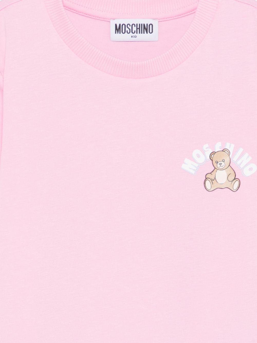 T-shirt per bambina Moschino Kids rosa con stampa Teddy sul davanti HWM058LAA01 51473 MOSCHINO KIDS
