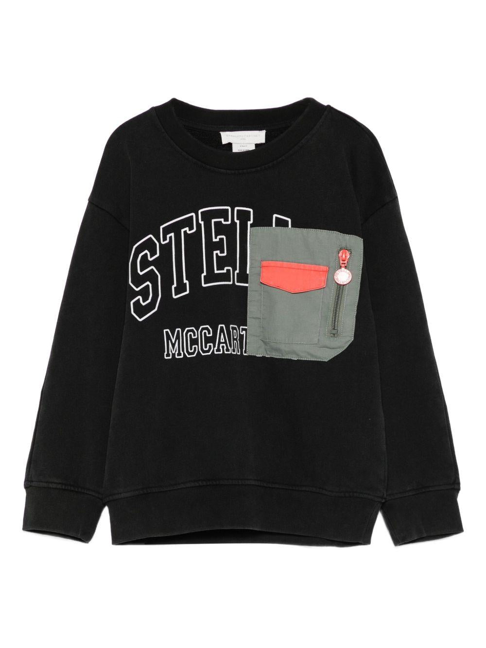 Felpa per bambino Stella McCartney Kids nero con tasca applicata con logo TX4R70 Z3059 961 STELLA McCARTNEY KIDS