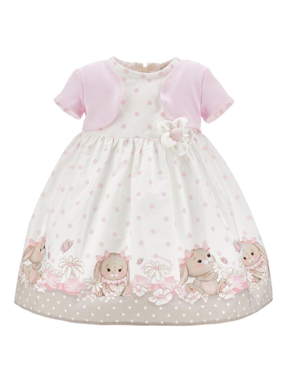 Abito per neonata Monnalisa bianco con dettaglio a fiore 31G912 7667 019B MONNALISA KIDS