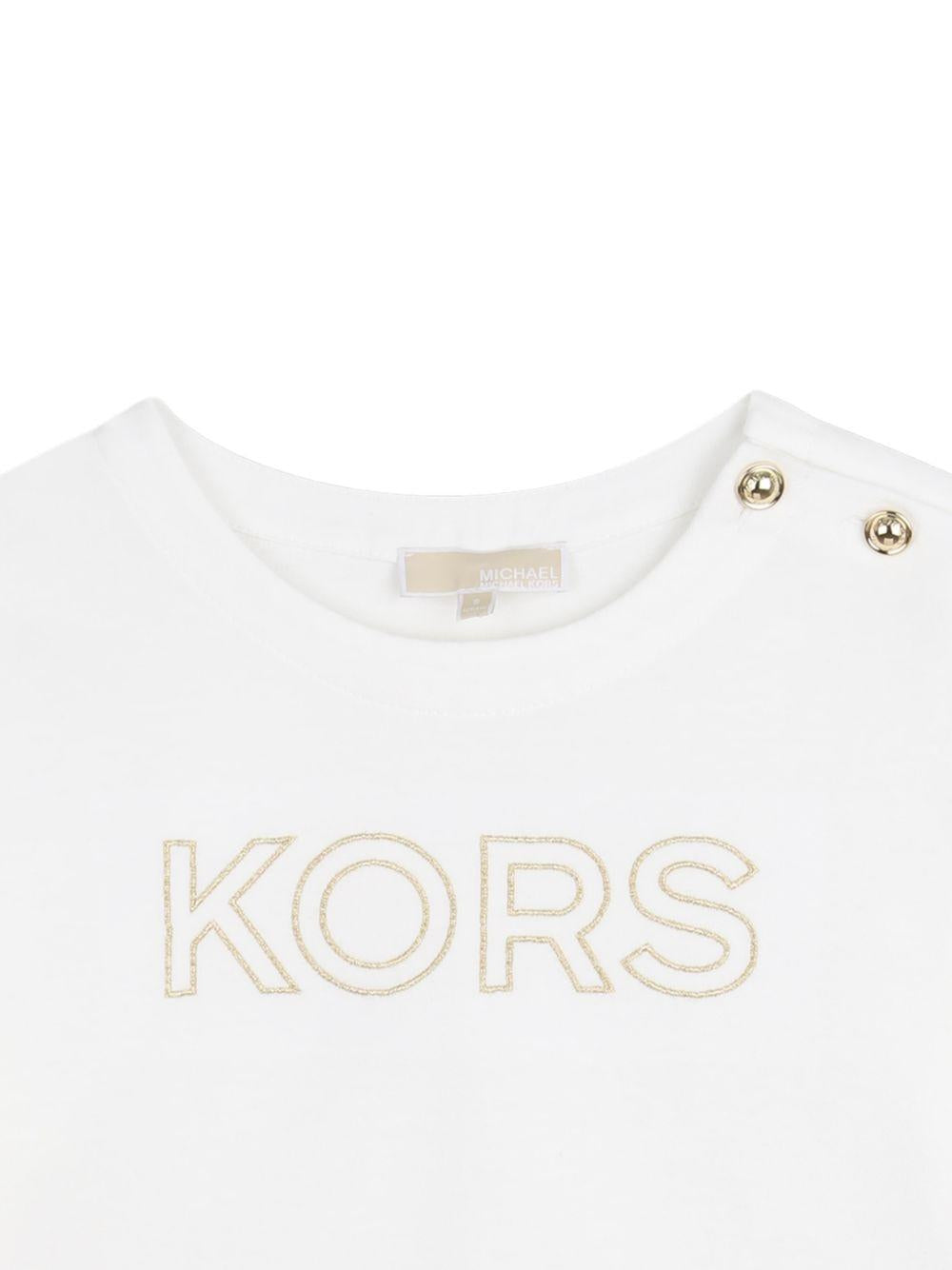 T-shirt per bambina Michael Kors Kids bianca con bottoni sulla spalla R30605 117 MICHAEL KORS KIDS