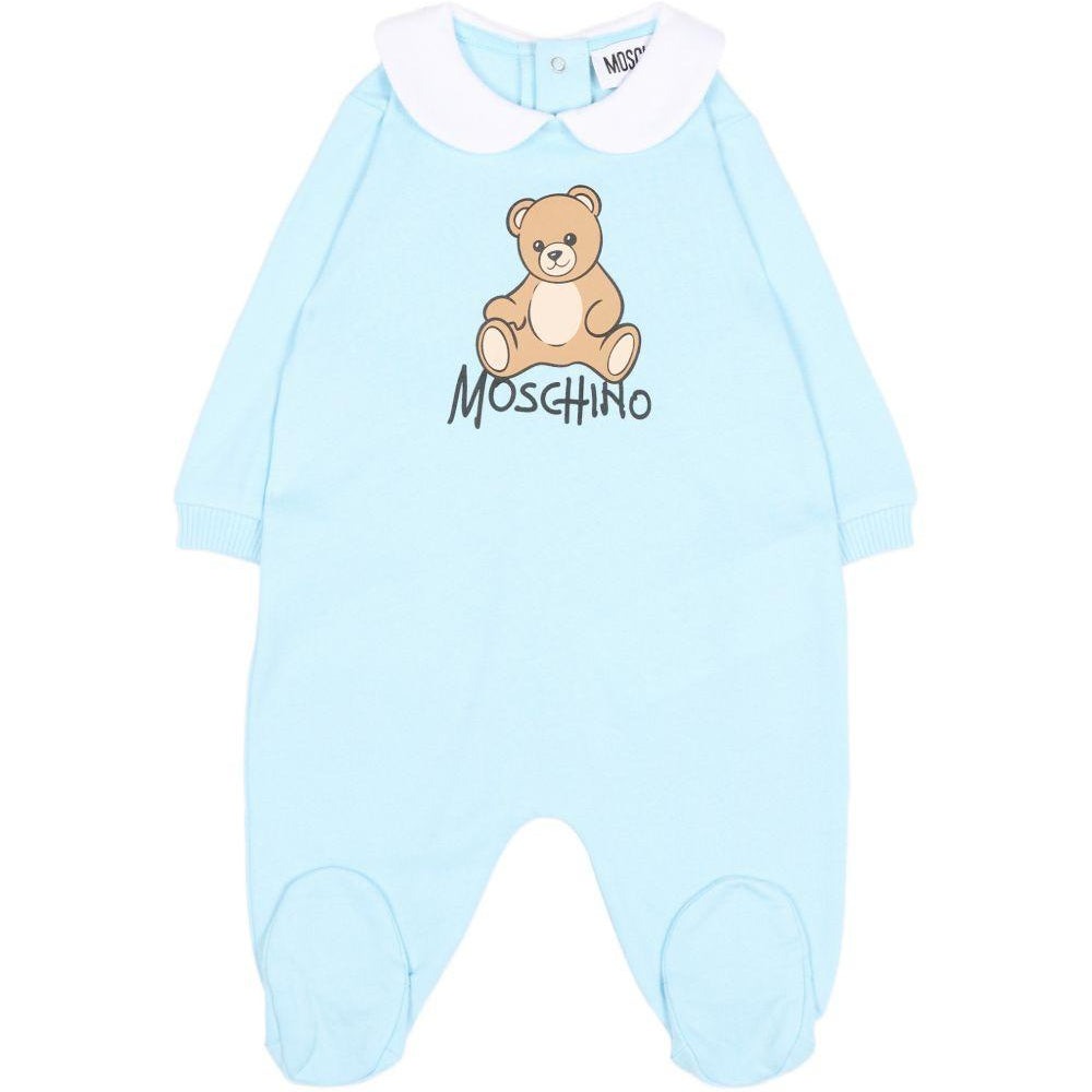 Tutina per neonato Moschino Kids azzurro con dettaglio Teddy Bear M5Y037LCA40 40304 MOSCHINO KIDS
