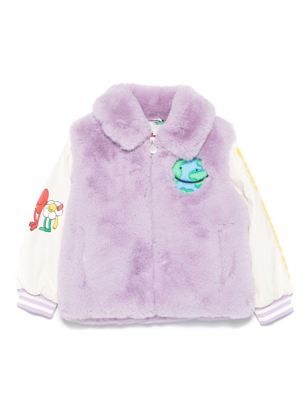 Giacca per bambina Stella McCartney Kids viola in pelliccia sintetica con cerniera TX2C67 Z0654 522 STELLA McCARTNEY KIDS