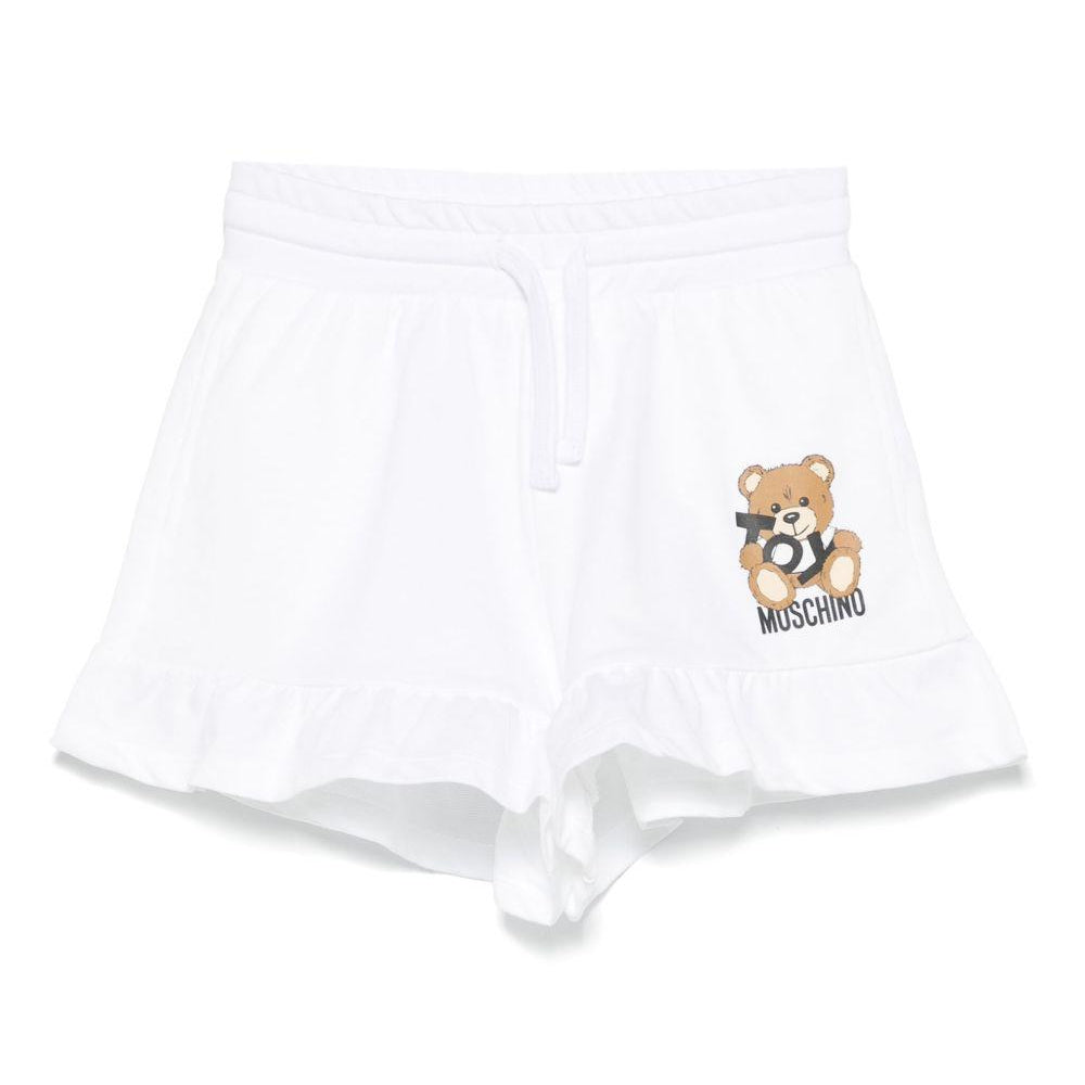Shorts con stampa Leo Teddy per bambina Moschino Kids bianco con due tasche laterali HAQ014LCA19 10101 MOSCHINO KIDS