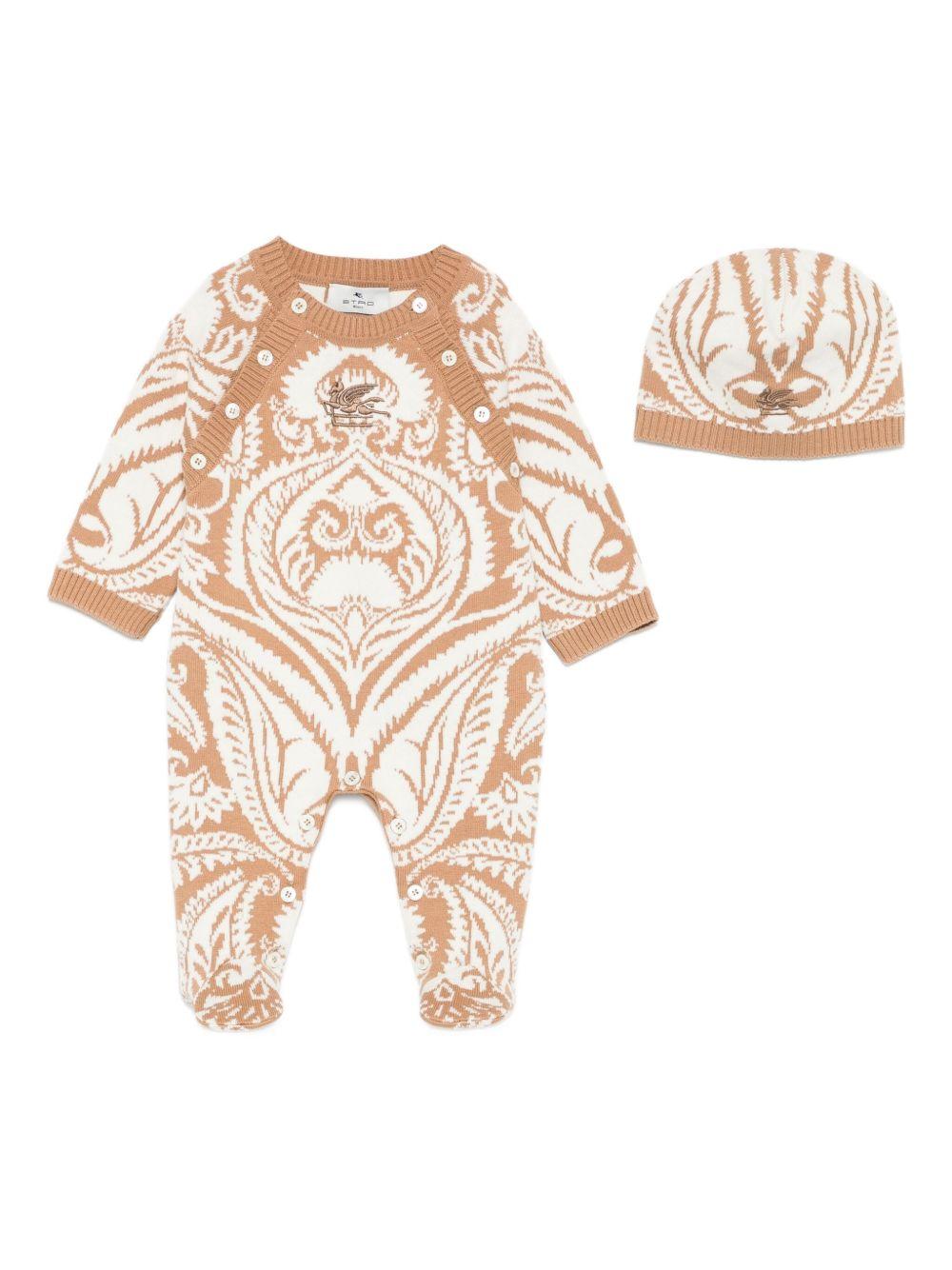Set tutina con cappello abbinato per neonati ETRO KIDS beige con motivo damascato GXB500 X0224 119AV ETRO KIDS