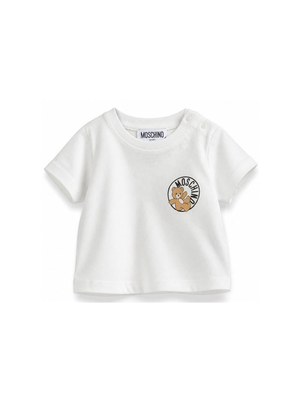 T-shirt per neonati Moschino Kids bianca con logo sul davanti MUM04SLAA03 10063 MOSCHINO KIDS