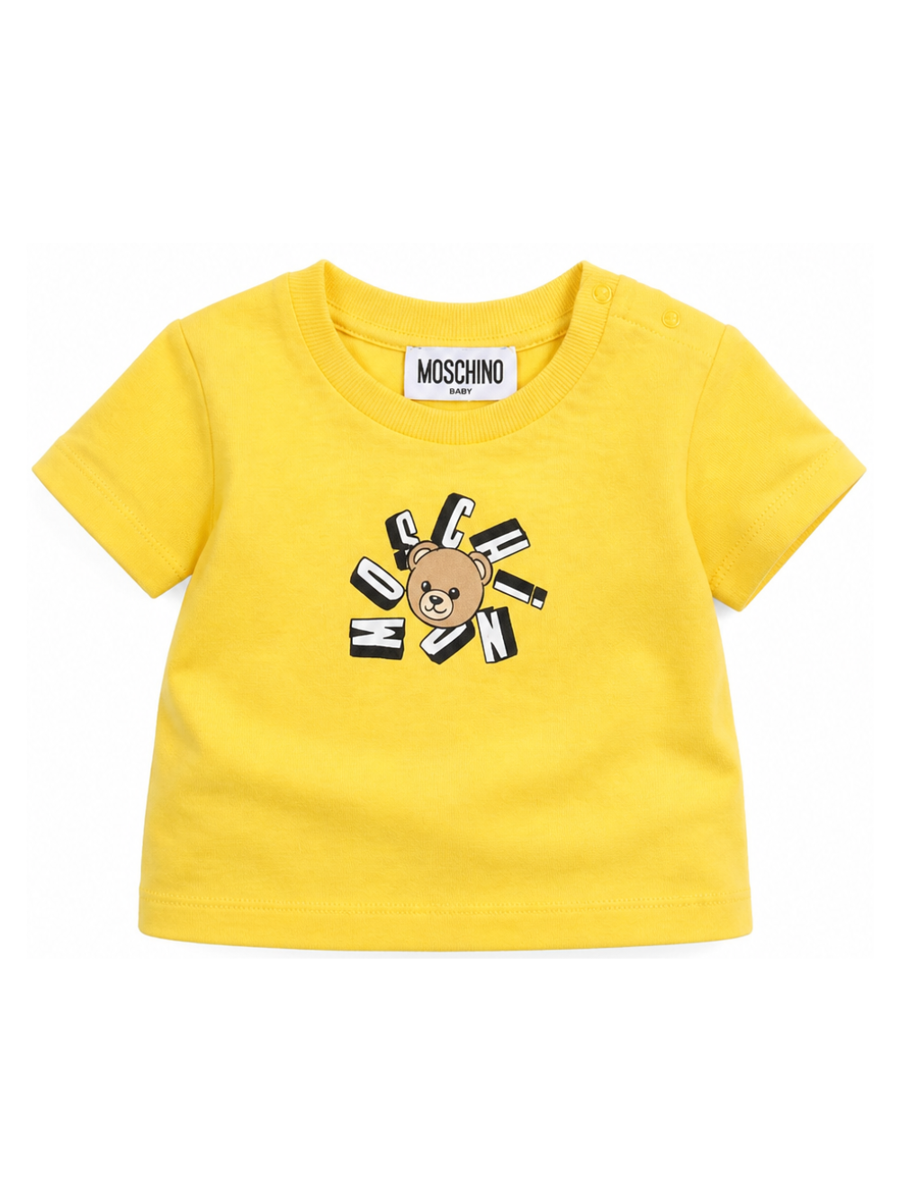 T-shirt per neonati Moschino Kids gialla con logo sul davanti MXM047LAA02 50577 MOSCHINO KIDS