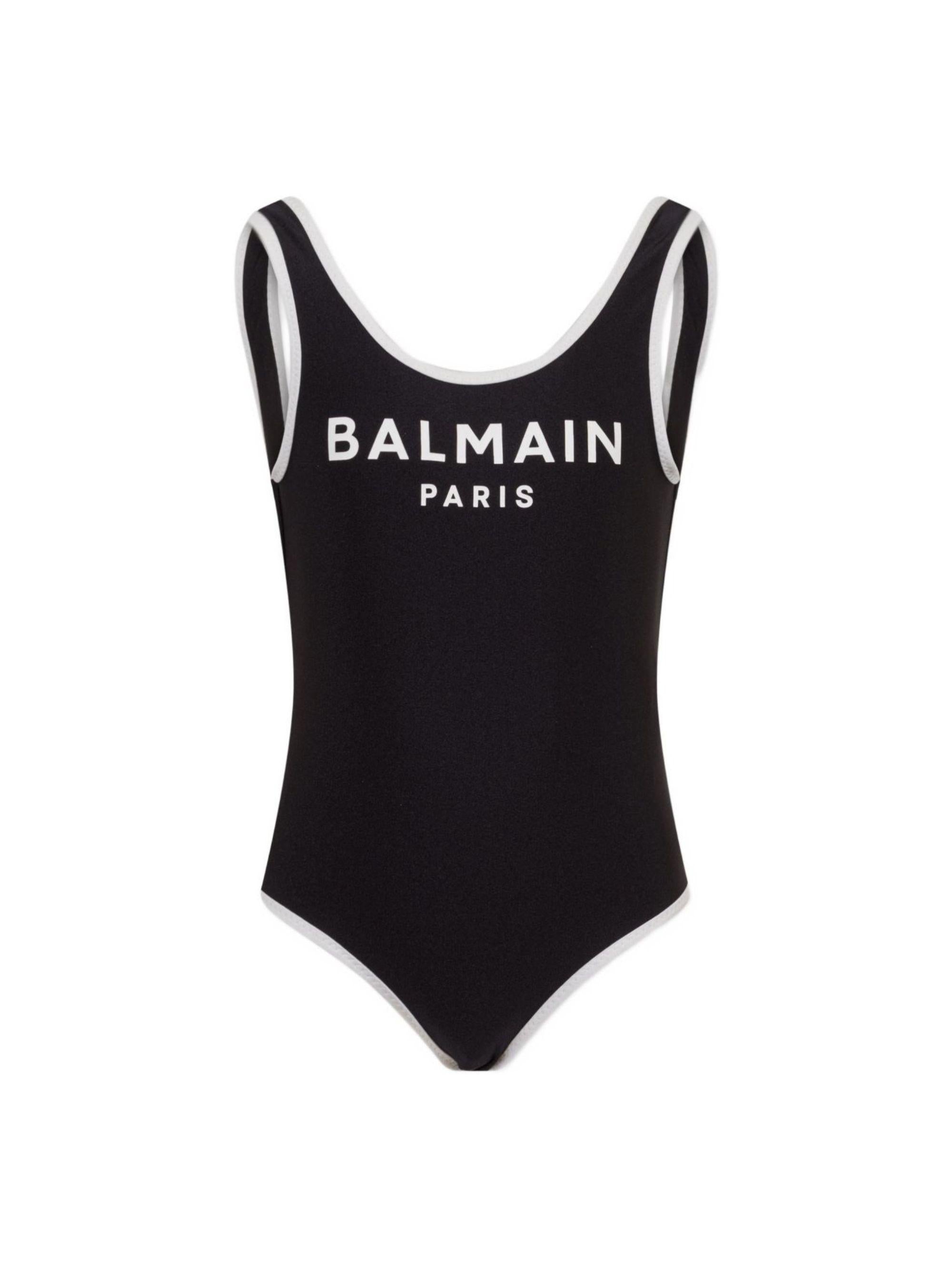 Costume per bambina Balmain Kids nero con stampa logo sul davanti BXCA0D Z0005 930BC BALMAIN KIDS