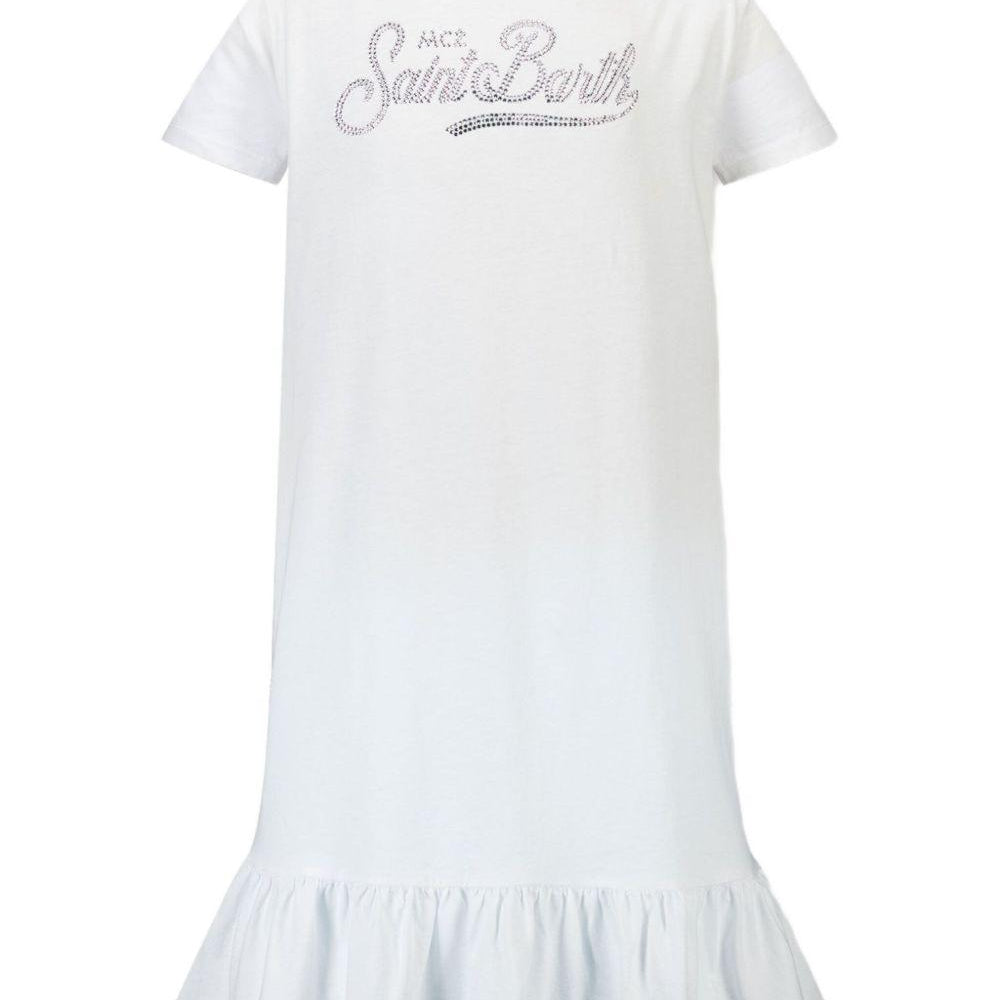 Abito per bambina MC2 Saint Barth Kids bianco con logo sul davanti ABY0002 02296L MC2 ST. BARTH KIDS