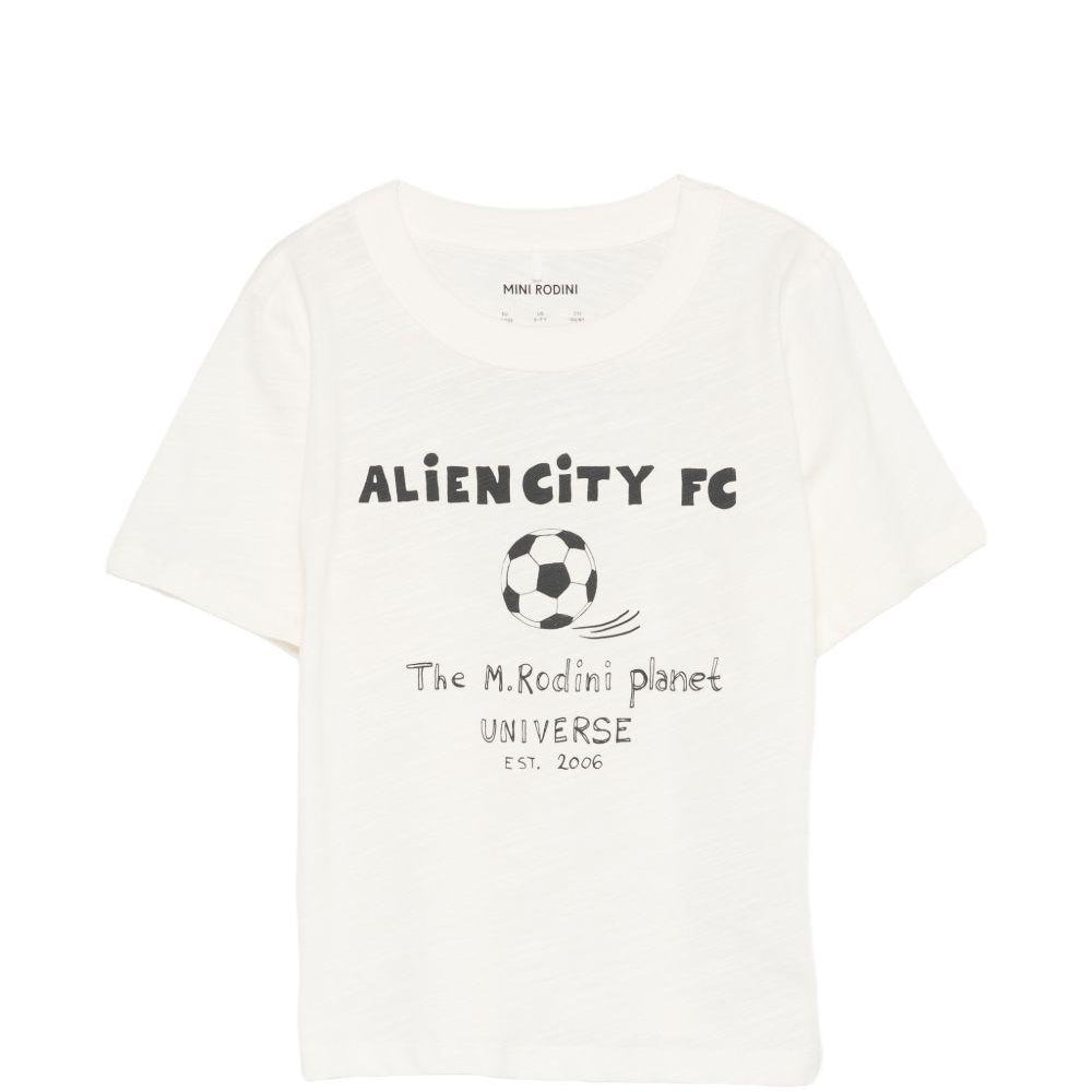 T-shirt per bambino Mini Rodini bianca con scritta "Alien city FC" sul davanti 26220117 OFF WHITE MINI RODINI KIDS