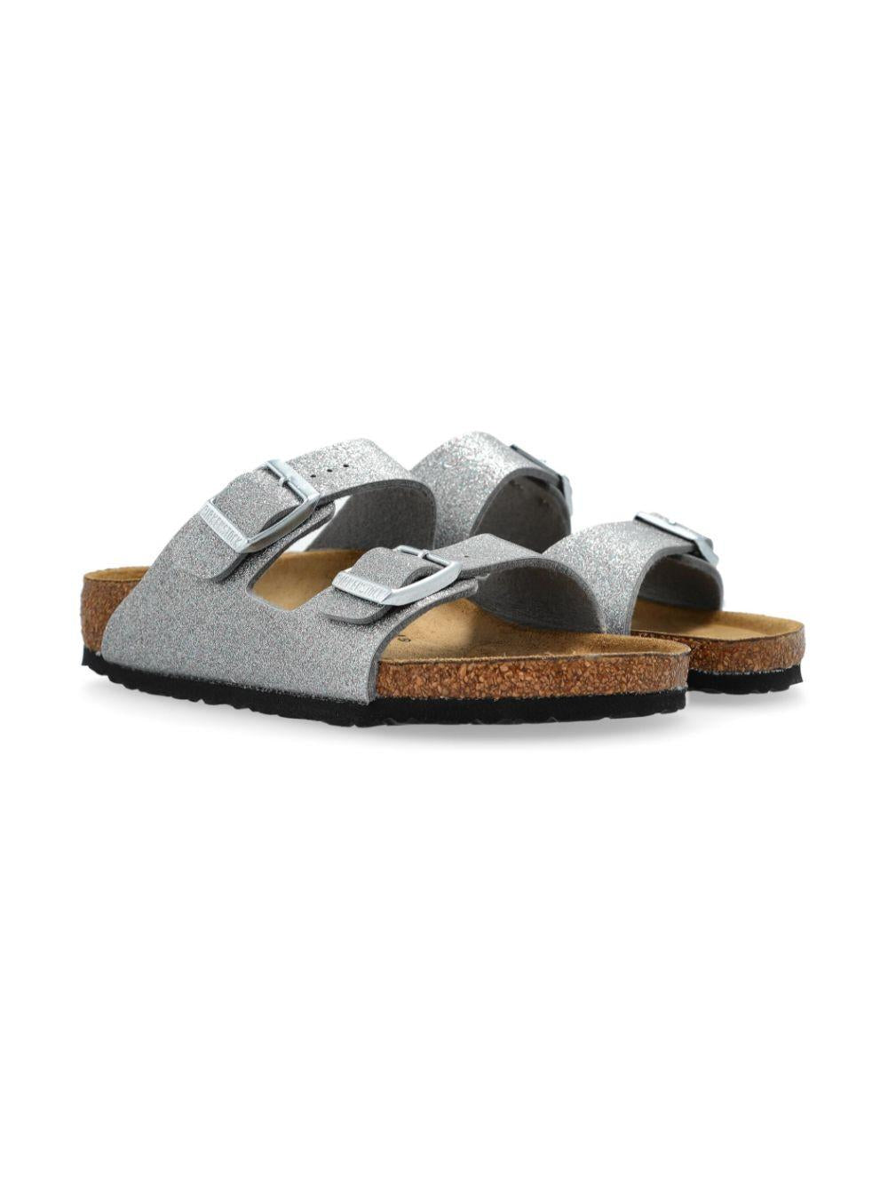Ciabatte per bambina Birkenstock Kids Arizona argento con doppia chiusura con fibbia 1029468 SILVER BIRKENSTOCK