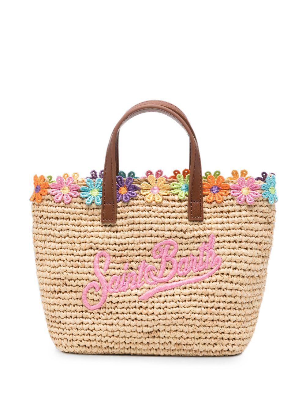 Borsa Mini City MC2 Saint Barth beige con finiture ricamate a fiori RAFC003 02679L MC2 ST. BARTH KIDS