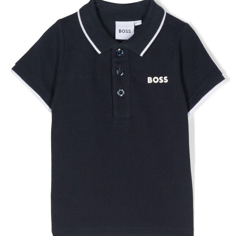 Polo con stampa per neonato BOSS Kidswear blu con orlo dritto J05P13 849 BOSS KIDS