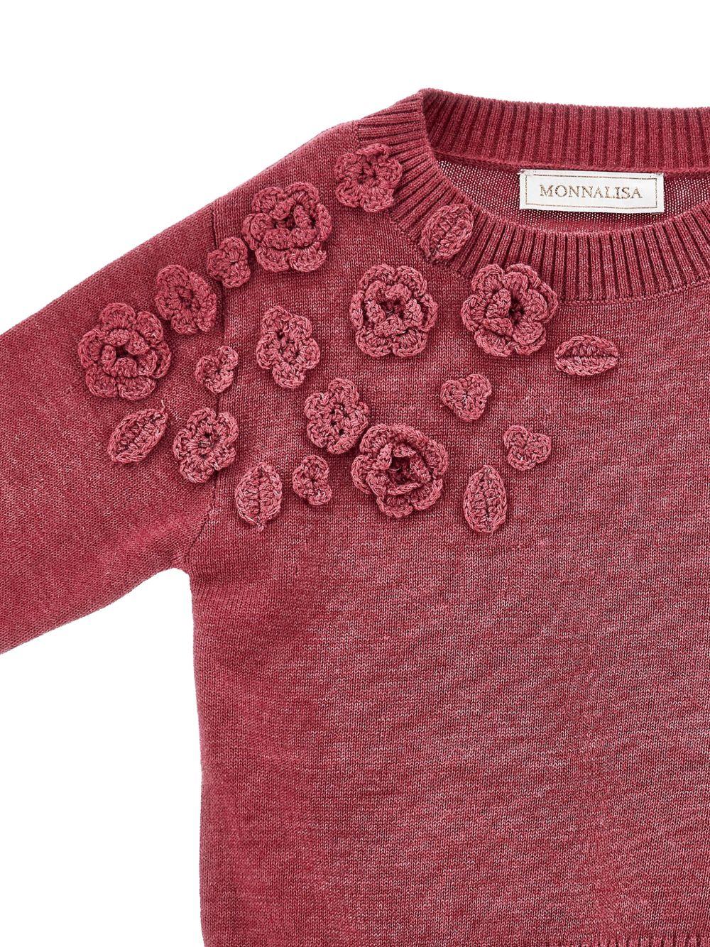 Maglione per bambina Monnalisa Kids rosa con ricamo fiori all'uncinetto sul davanti 17H602 8062 0098 MONNALISA KIDS