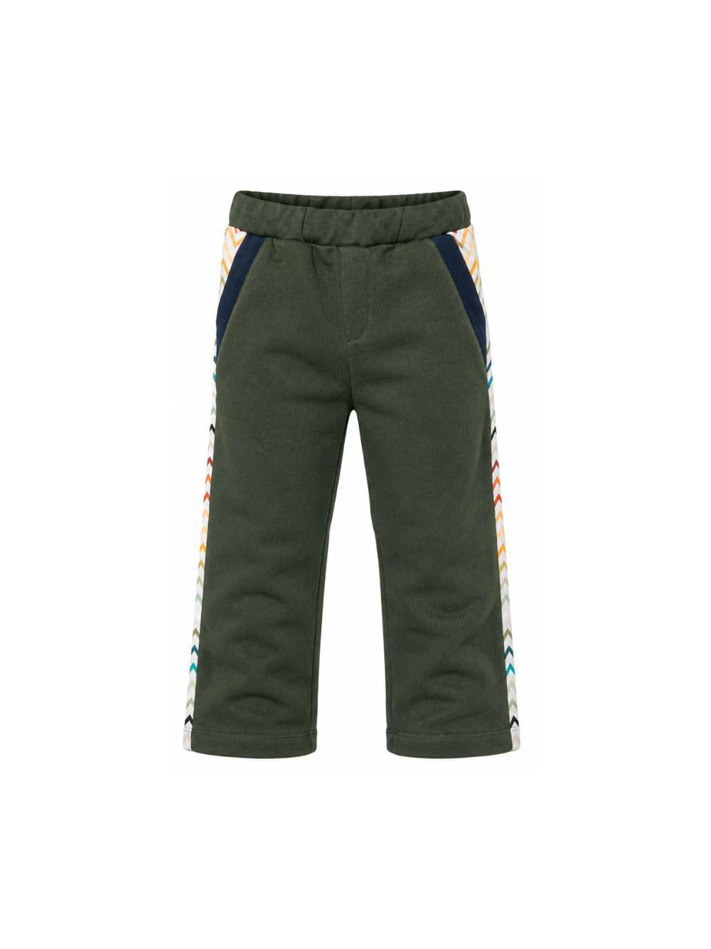 Pantaloni per bambino Missoni Kids verde con bande laterali a zigzag MZ6H10 Z3183 70J MISSONI KIDS